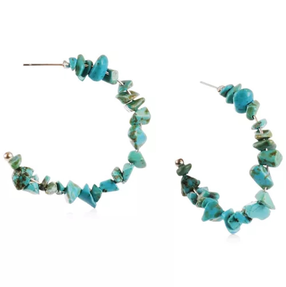 Style & Co Silver-Tone Gemstone Chip Beaded C-Hoop Earrings